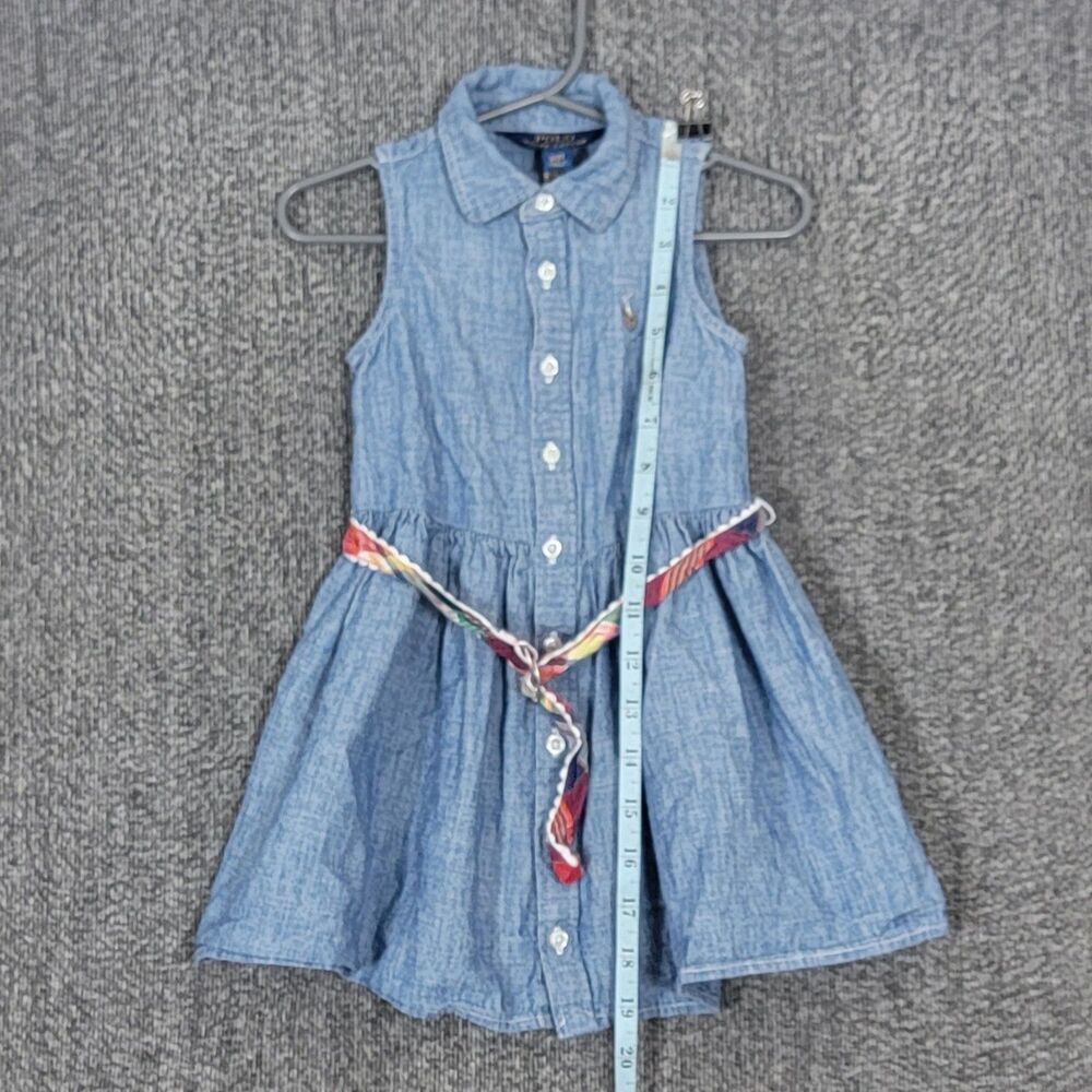 Polo Ralph Lauren Shirt Dress Girls 2T Blue Denim Chambray Button Up Flesh Pony - Picture 4 of 13